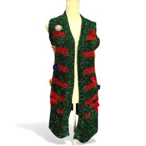 NWT Jollidays Women's Christmas Sweater Cardigan Long Red Green Size XS‎